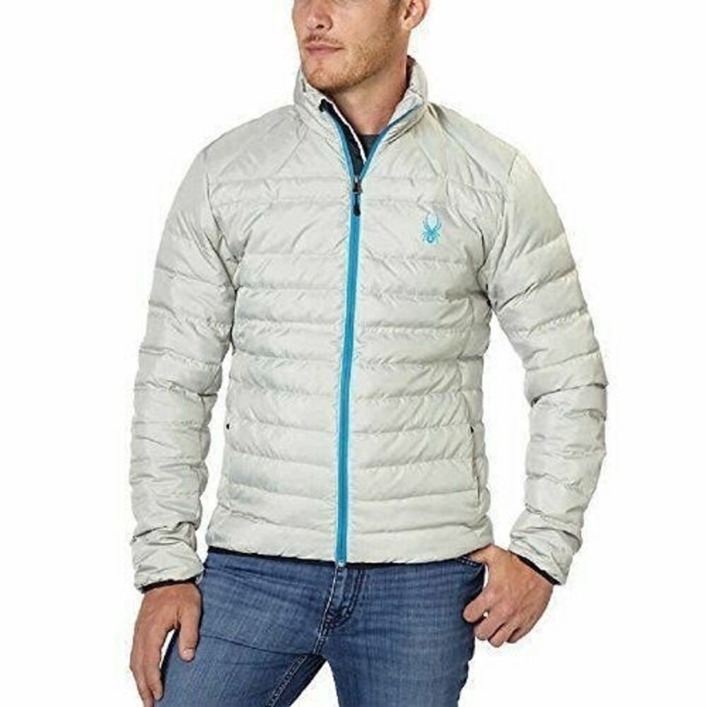 SPYDER Prymo Men's Sz M Down FROST GRAY Cirrus Blue Puffer Jacket Coat WORN ONCE